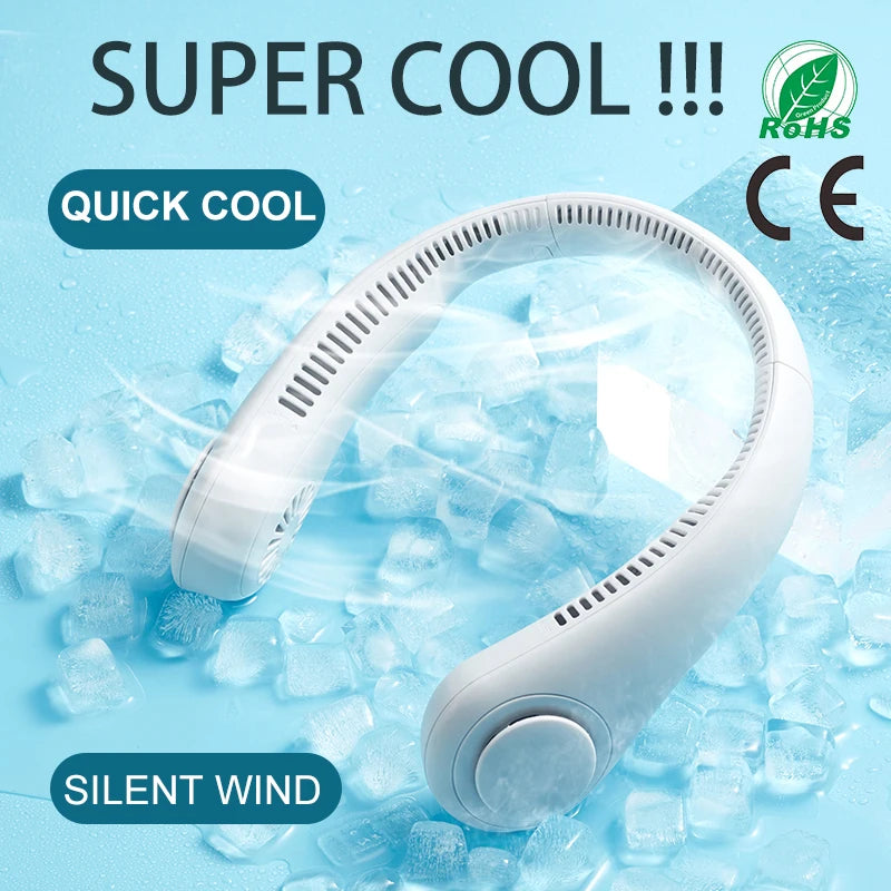 Wearable Bladeless Neck Fan Rechargeable USB 2000mAh Battery Portable Hanging Design Battery Included Household/Car/RV Use Peaceful Pleasures Health and Wellness
