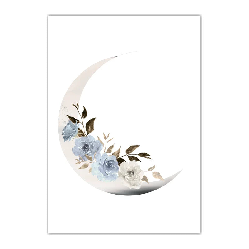 Plant Flower Wall Art, Nordic Moon Canvas Painting, Minimalist Aesthetic Poster Print for Living Room Bedroom Wall Decor Peaceful Pleasures Health and Wellness 04 15x20cm No Frame China Mainland