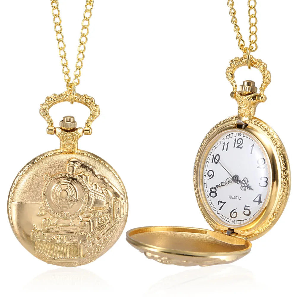 Vintage Quartz Pocket Watch with Chain | Roman Numeral Gift