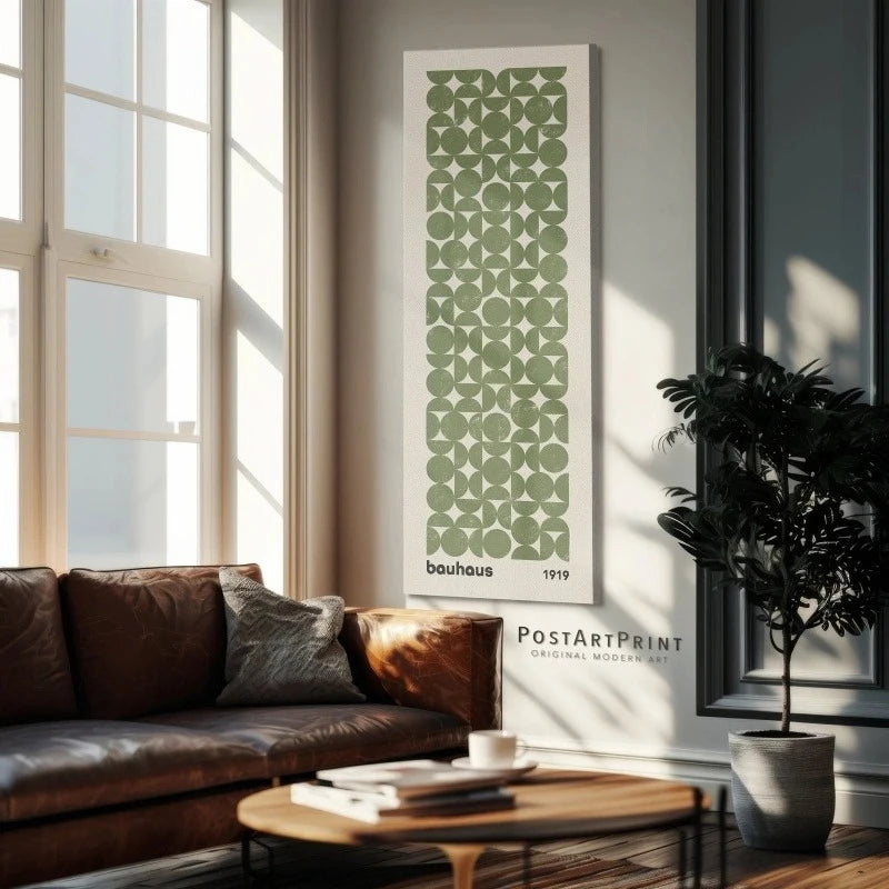 Sage Green Bauhaus Frameless Poster, Long Narrow Art, Wide Art Print, Abstract Long Vertical Wall Art, Large Unframed Canvas Peaceful Pleasures Health and Wellness