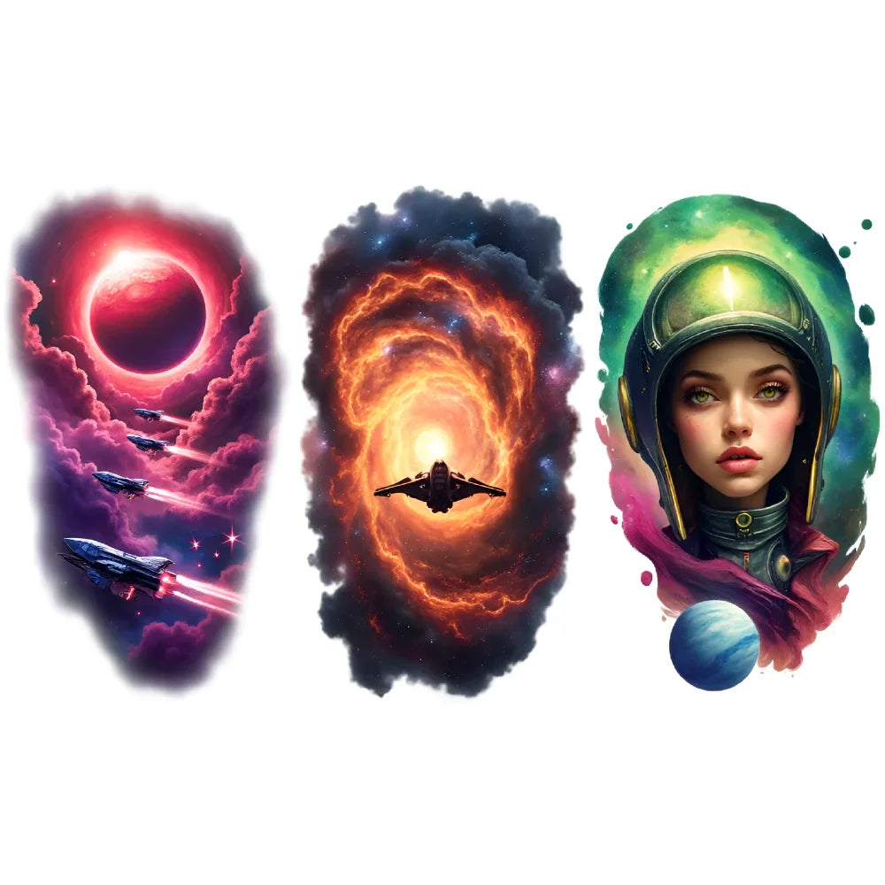 3-Pack Galaxy Temporary Tattoos – Planets, Astronauts & Space
