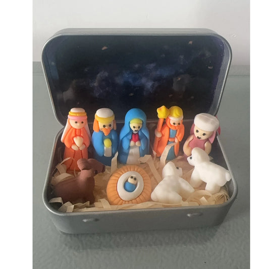 Handmade Wooden Christmas Nativity Scene Box Ornament | Xmas Nativity Scene Ornament Peaceful Pleasures Health and Wellness Red One Size