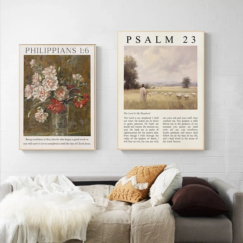 Bible Verse Floral Canvas Wall Art | Christian Scripture Poster