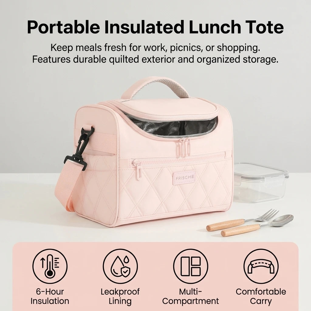 Lunch Bag for Work Picnic Portable Insulated Food Carrier Bag with Waterproof-Lining and Multiple Compartments Peaceful Pleasures Health and Wellness