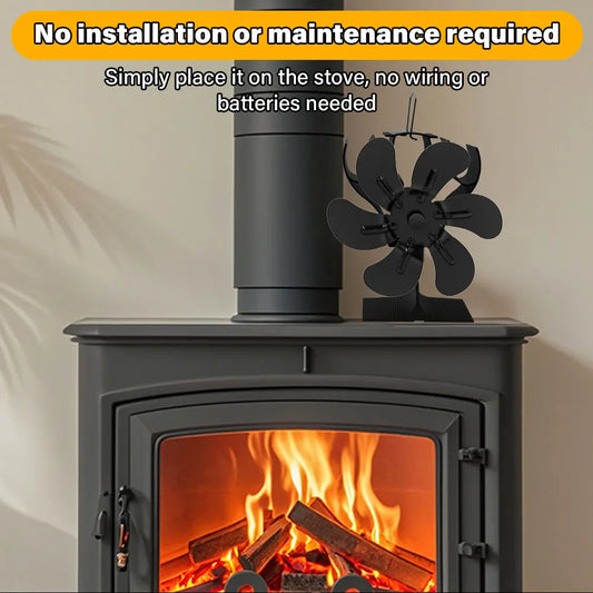 6-Blade Heat Powered Stove Fan for Wood Log Burner Fireplace Quiet Environmental Fan Heater Tool Efficient Heat Distribution Peaceful Pleasures Health and Wellness
