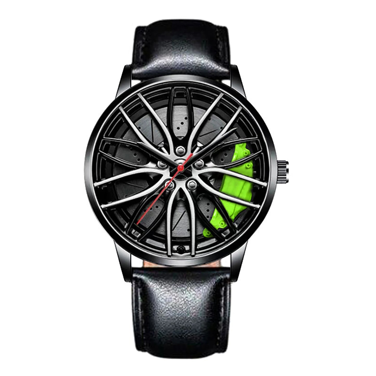 Business Luxury Quartz Watch Car Sport Rim Automatic Movement Round Dial Clock Watches Machinery Men Sport Watch Peaceful Pleasures Health and Wellness B Green Belt