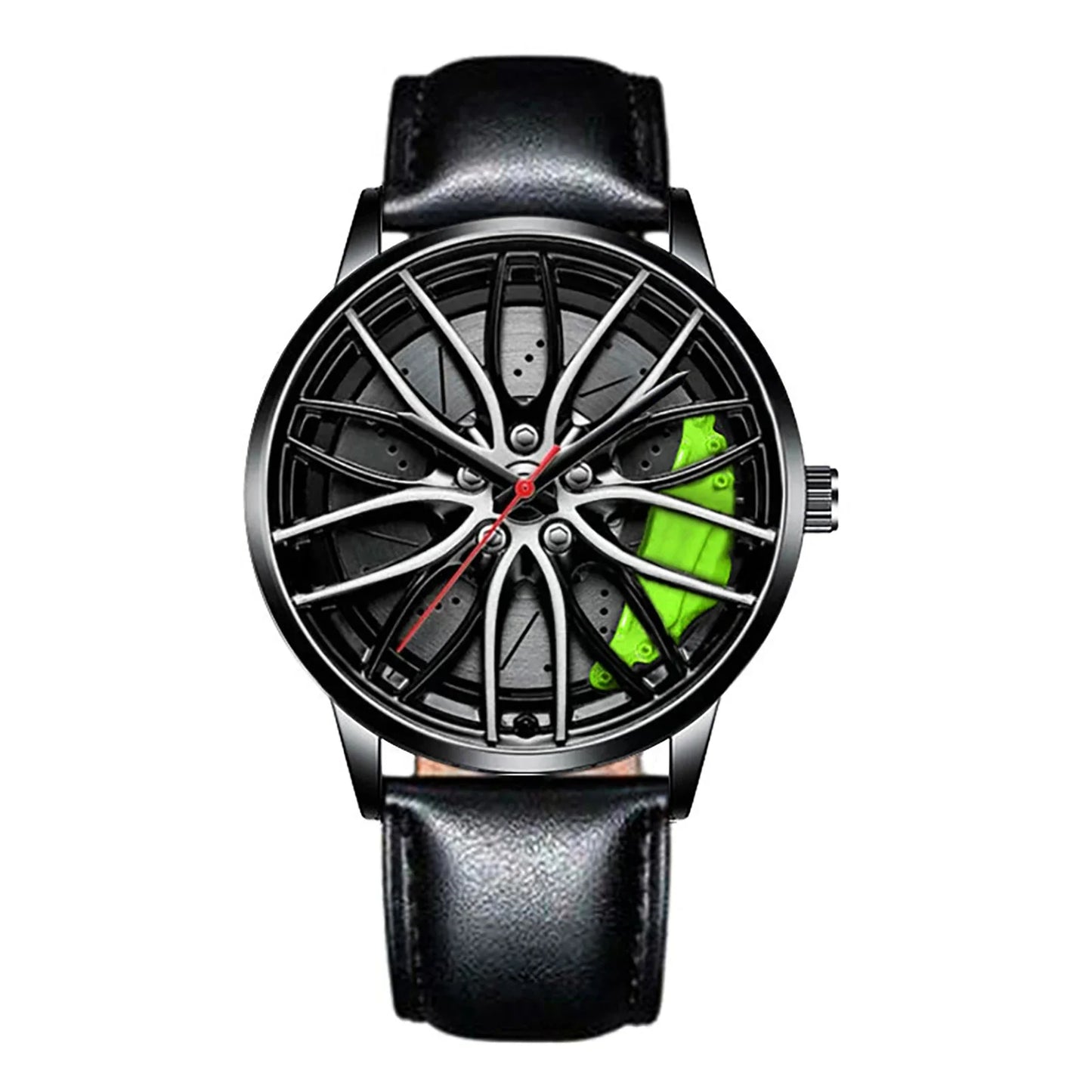 Men's Car Rim Quartz Watch – Leather Strap Round Dial
