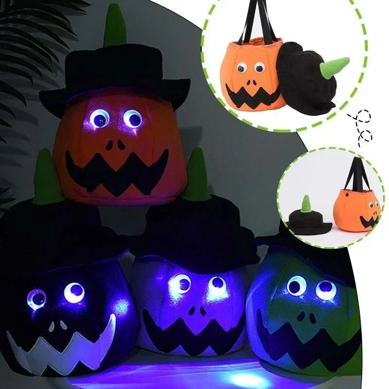 Halloween LED Glowing Pumpkin Bucket Lantern Hat Ghost Festival Party