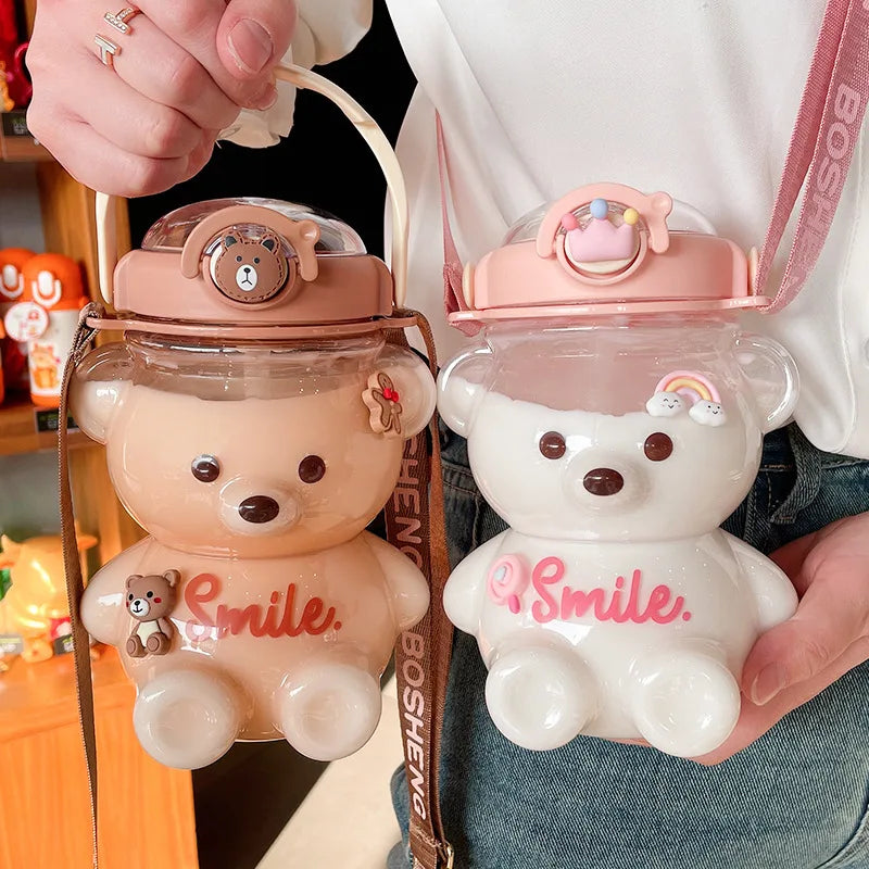 2026 New Cute Bear Cup Various Modes of 1000ml Tumbler with Straw Kawaii Water Bottle For Girl Kid Home Outdoor Drinking Kettle Peaceful Pleasures Health and Wellness