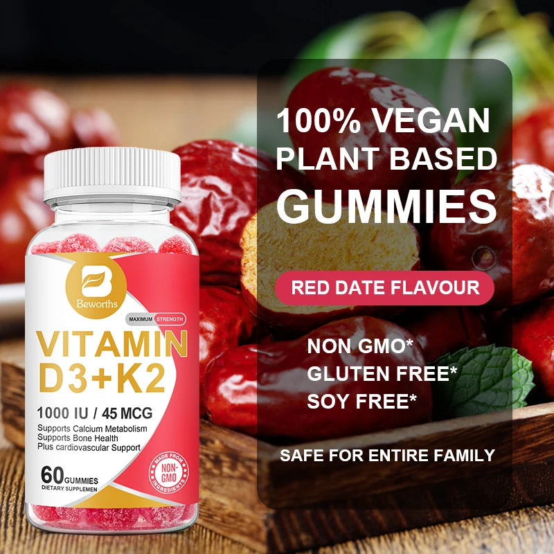 Vitamin D3 + K2 Gummies – 60ct Bone & Muscle Support Dietary Supplement Peaceful Pleasures Health and Wellness