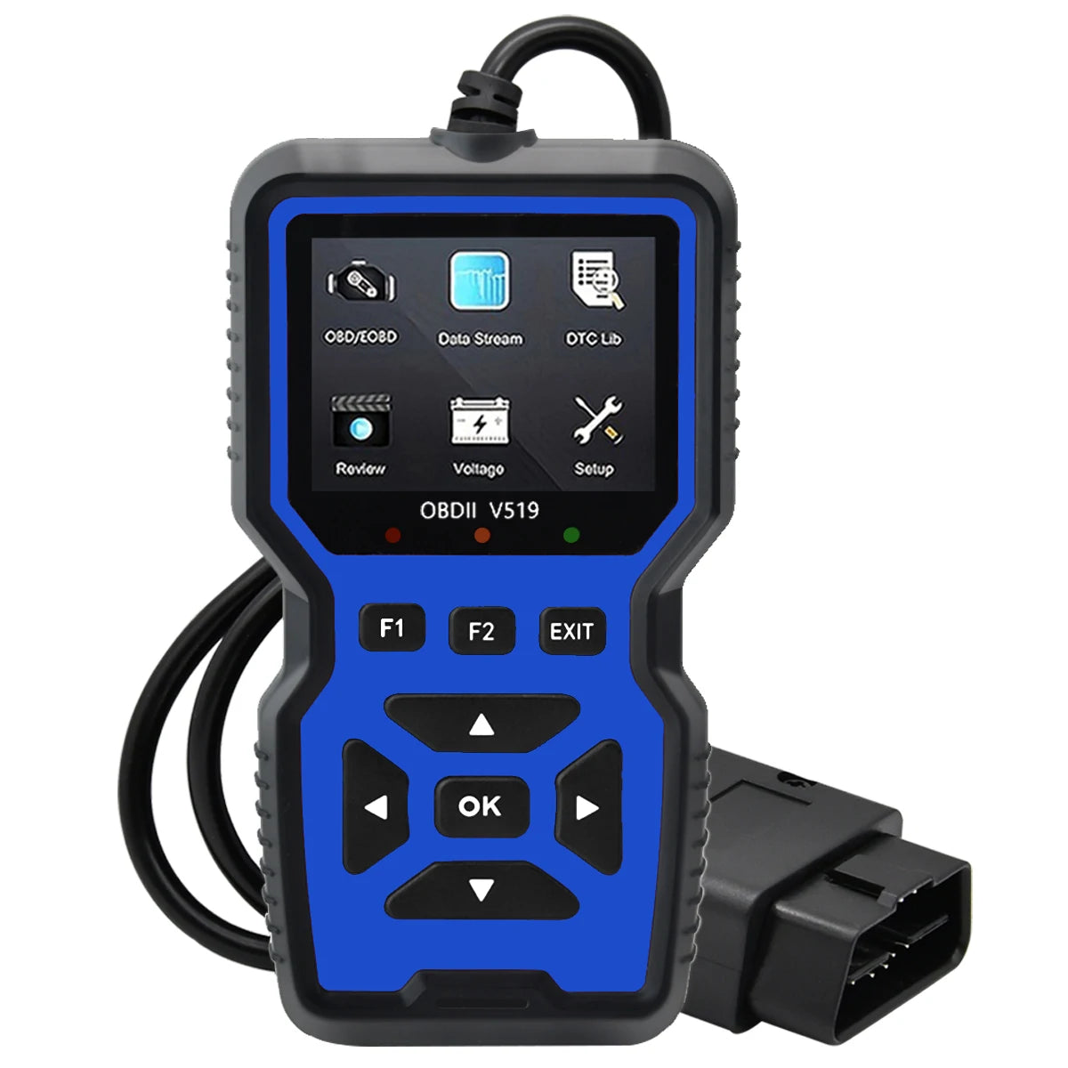 V519 OBD2 Scanner – Engine Code Reader & Voltage Tester Peaceful Pleasures Health and Wellness blue
