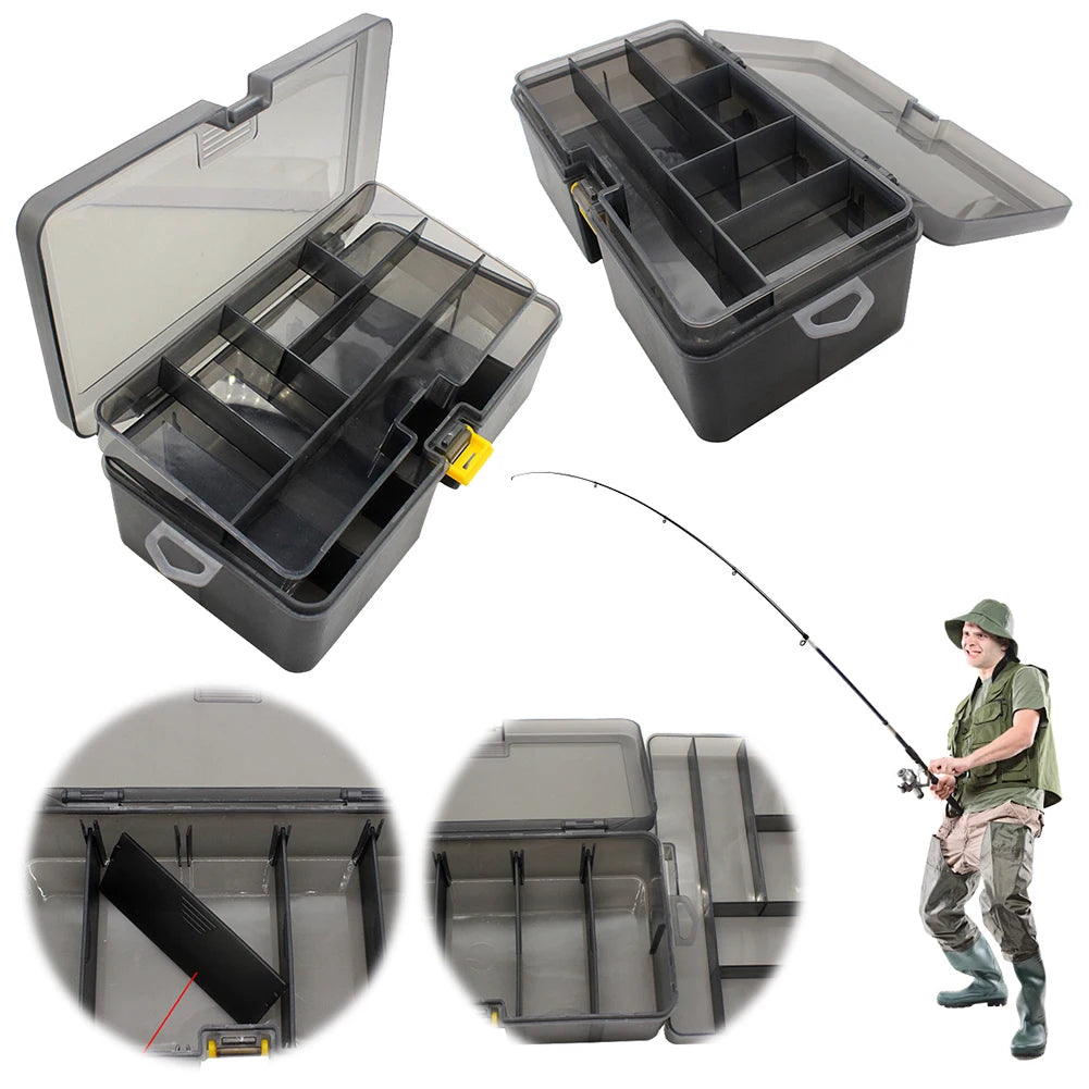 Double Layer Fishing Box Waterproof Plastic Fishing Lure Box with Adjustable Dividers Lure Hook Minnow Bait Storage Case Peaceful Pleasures Health and Wellness