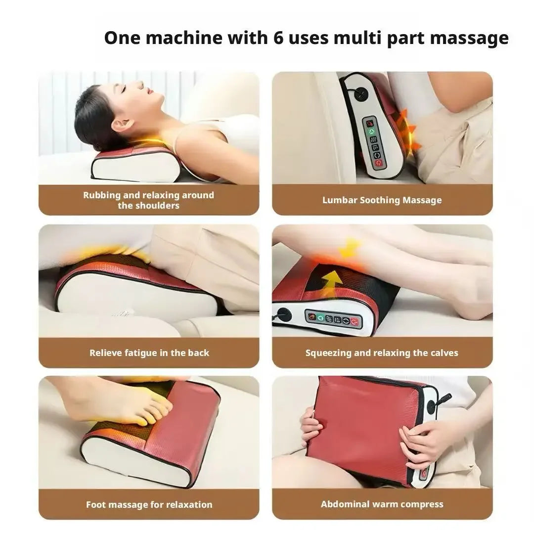 Full Body Kneading Massage Pillow Electric Cervical Massager Home Relax Neck Waist Back Muscle Soreness Relief Comfort Care Peaceful Pleasures Health and Wellness