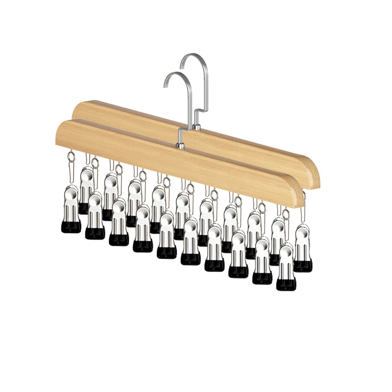 Bamboo Legging Hanger Organizer with 10 Clips – Space-Saving Closet Hanger for Pants & Scarves