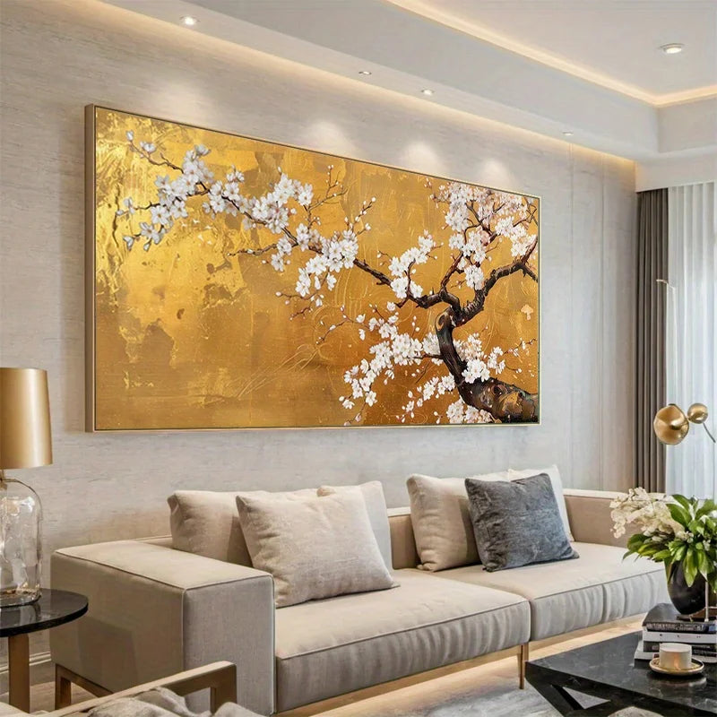 2D Flat, Frameless Canvas Modern Abstract Cherry Blossom Canvas Wall Art, Living Room, Bedroom Modern Home Decor Poster Peaceful Pleasures Health and Wellness