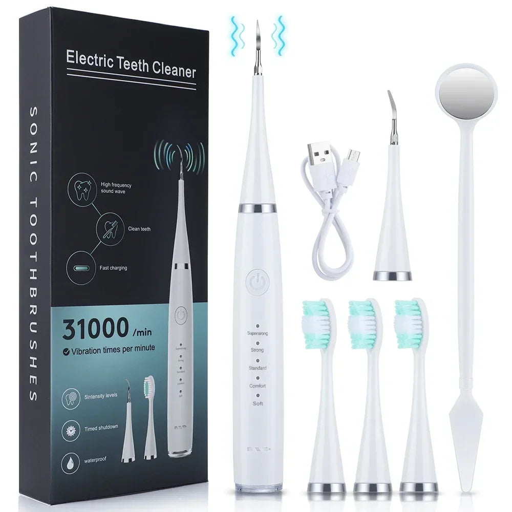 Rechargeable Sonic Electric Toothbrush Teeth Whitening Kit with Tartar Remover and Stain Removal for Dental Care Peaceful Pleasures Health and Wellness White Pro