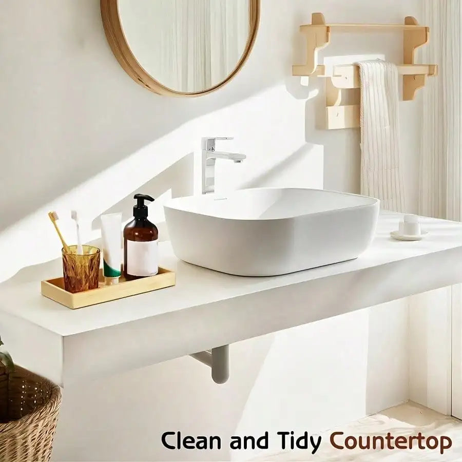 Bamboo Serving Tray & Bathroom Vanity Organizer – Decorative Counter Tray Set
