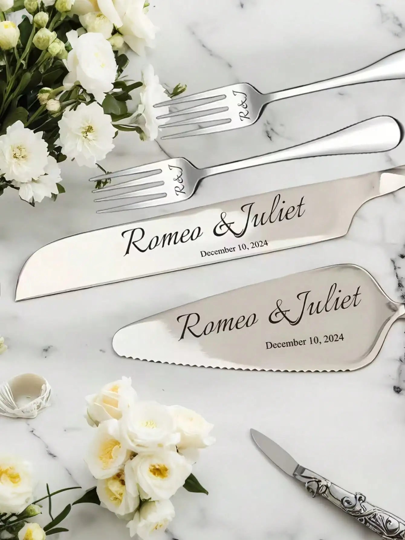 Personalized Engraved Stainless Steel Cake Serving Set | Wedding Gift