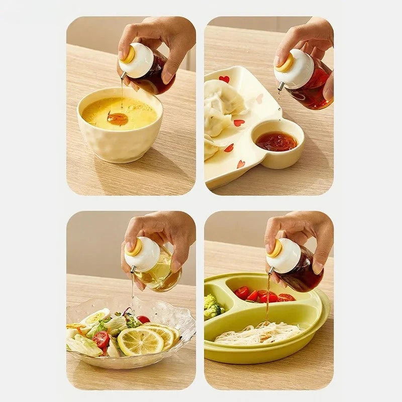 Mini Quantitative Oil Control Bottle Glass Seasoning Storage Kitchen Press Type Oil Vinegar Bottle Seasoning Portioning Bottle Peaceful Pleasures Health and Wellness