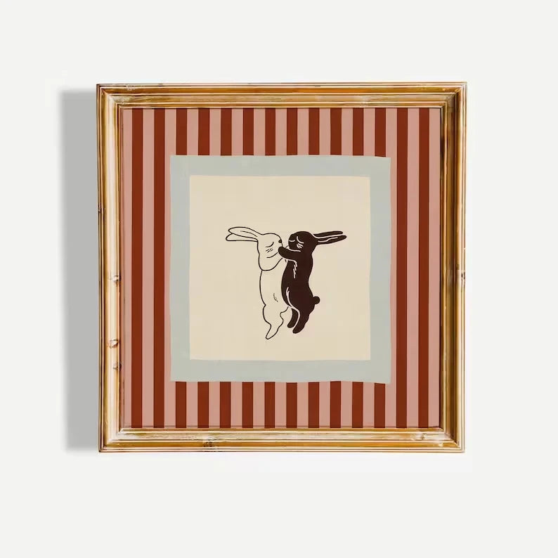 Retro Dancing Rabbits Canvas Wall Art Print | Home Decor