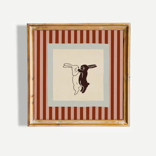 Retro Dancing Rabbits Canvas Wall Art Print | Home Decor Canvas Wall Art Peaceful Pleasures Health and Wellness G5436 30x40cm Wood Framed