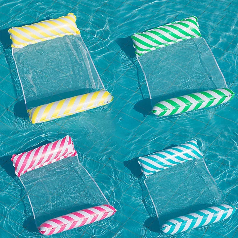 Foldable Inflatable Pool Lounge Chair – Striped Net Backrest