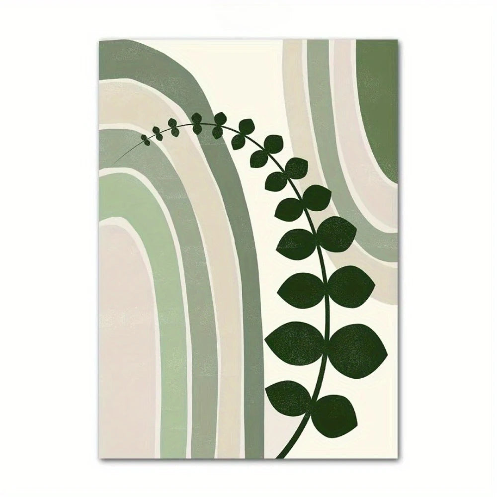 Bohemian Green Leaves & Flowers Abstract Canvas Wall Art