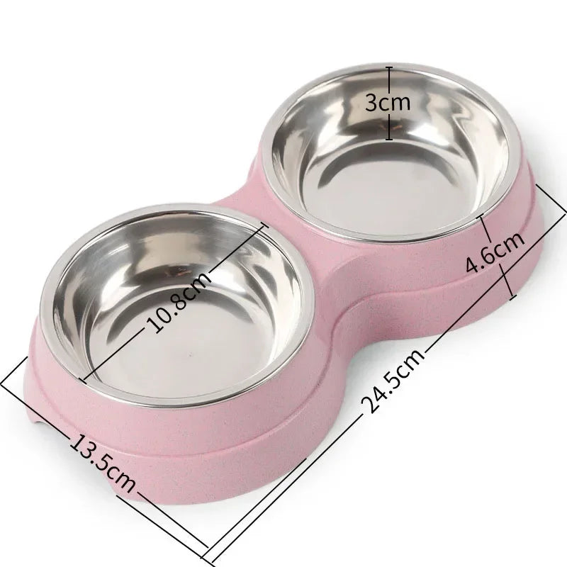 Double Stainless Steel Pet Bowls with Raised Stand | Dogs & Cats