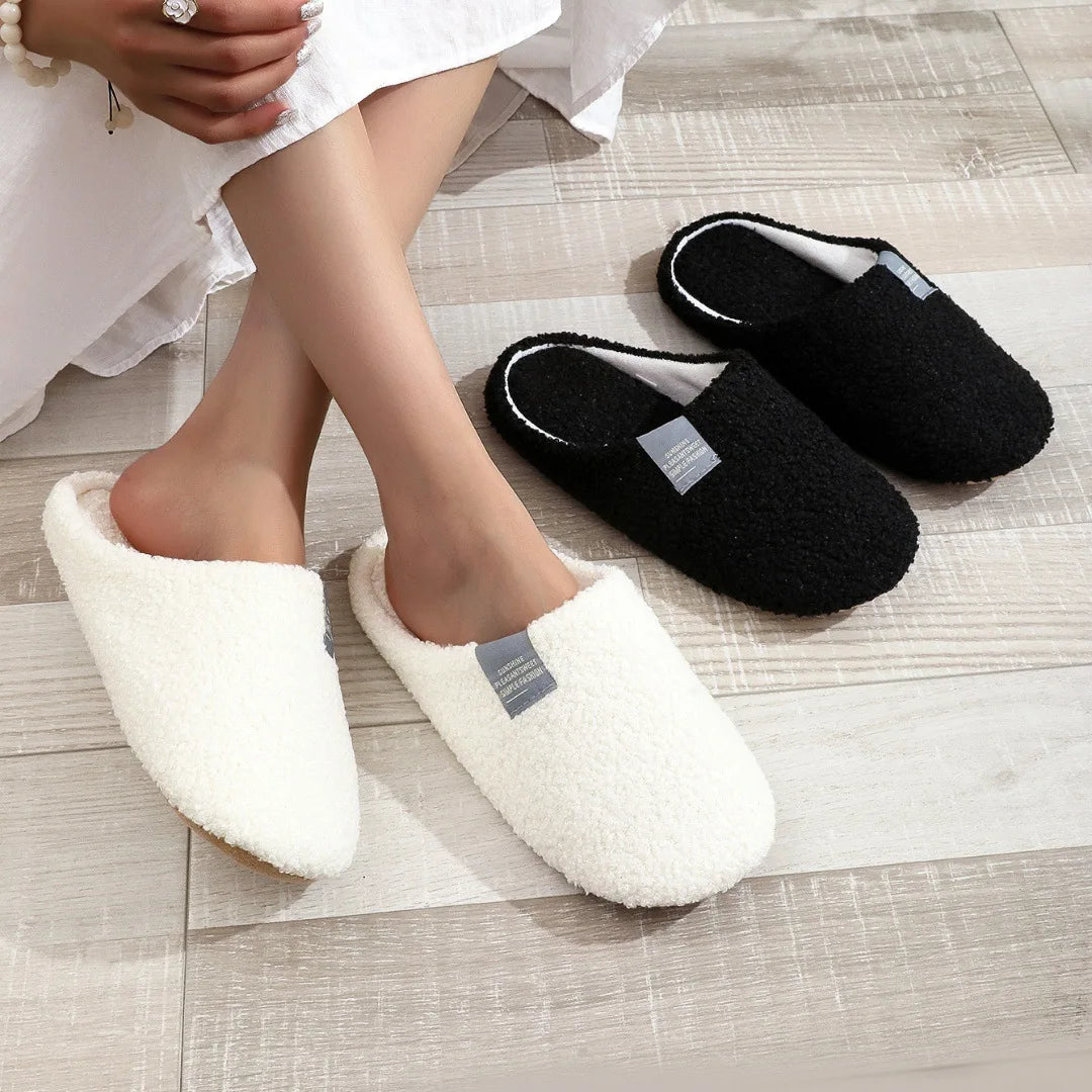 Women's Soft Fur Non-Slip Indoor Slippers – Flat House Shoes