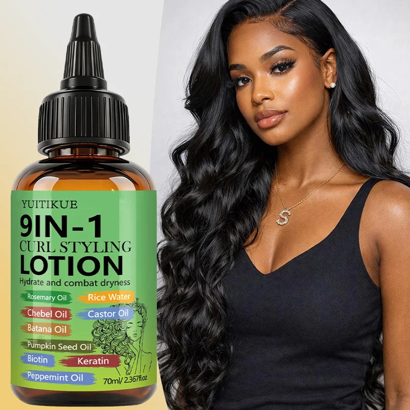 YUITIKUE 9 IN 1 Curl Styling Lotion Rosemary Oil Castor Oil Keratin Biotin Hydrating Anti‑Dryness Curly Hair Care Lotion 70ml Peaceful Pleasures Health and Wellness