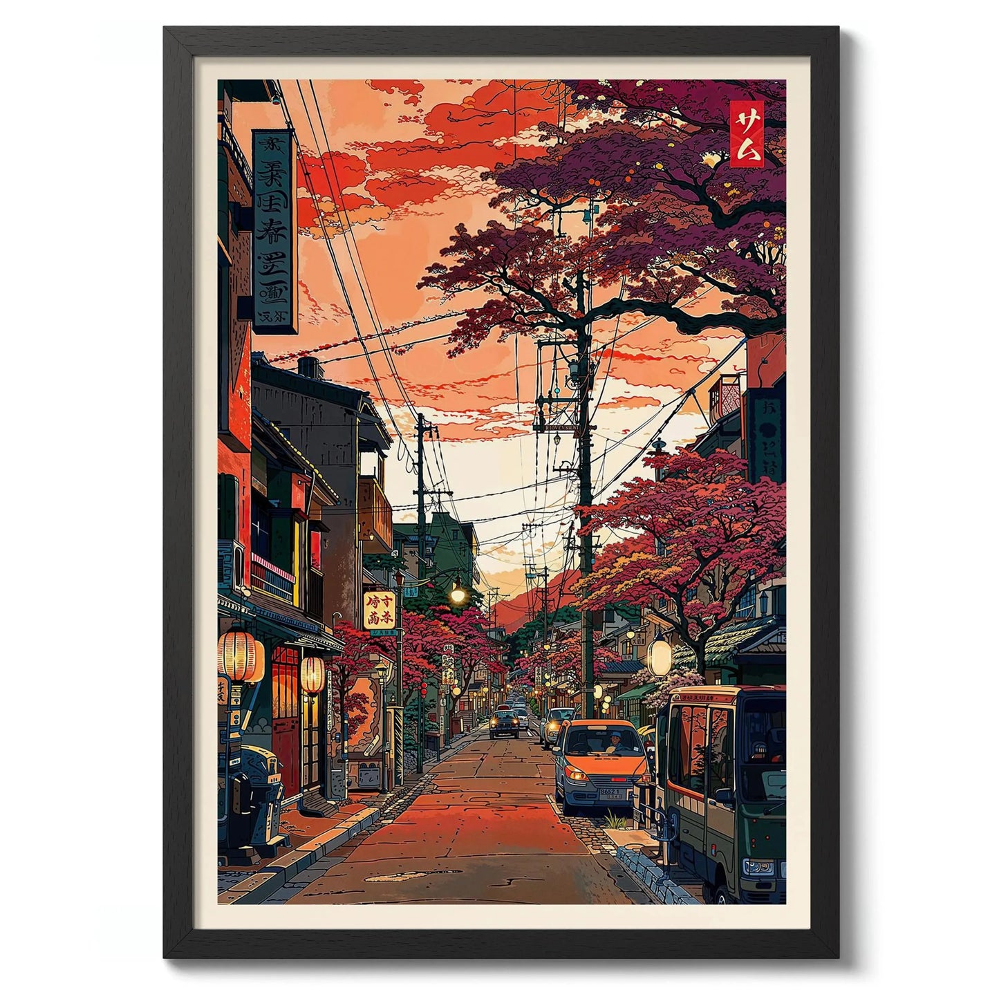Anime Ramen Shop Gourmet Illustration Canvas Print City Street Scene Wall Poster for Modern Living Room Kitchen Home Decor Gifts Peaceful Pleasures Health and Wellness CT1241-5 40x60cm Unframed