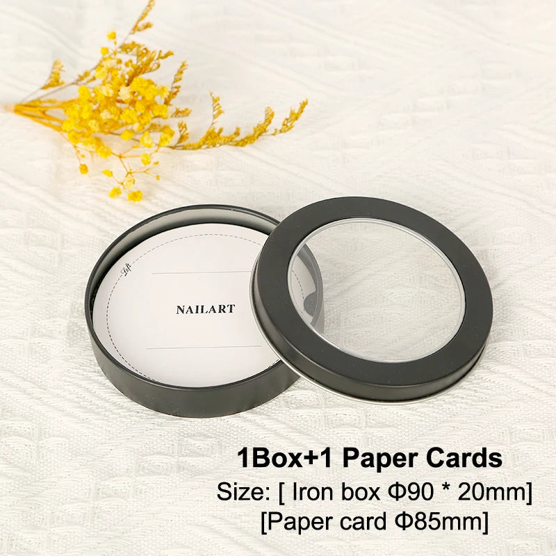 False Nail Press On Wearing Circular Iron Display Box With Display Card Nail Packing Box For Fake Nails Finished Product Peaceful Pleasures Health and Wellness Black