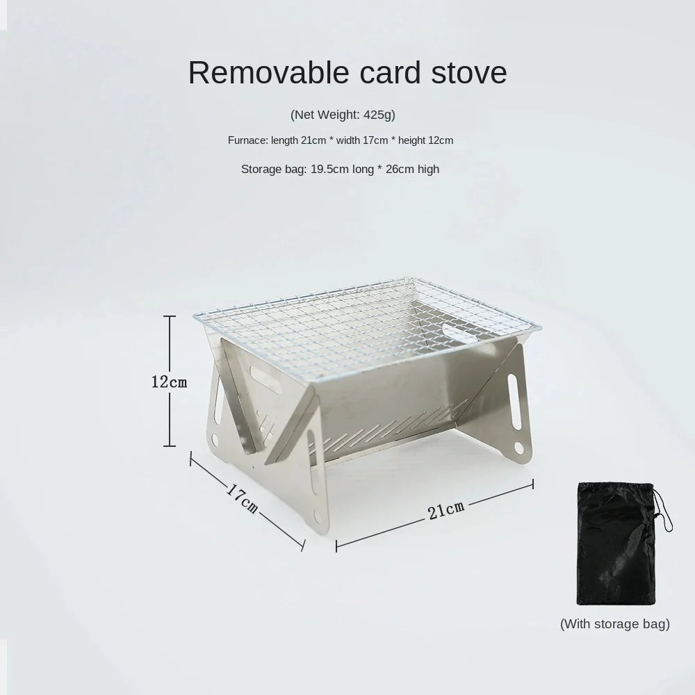 Backpacking Stove Folding Stainless Steel Charcoal Grill BBQ Wood Burning Camp Stove for Hiking Picnic Garden Backyard Cooking Peaceful Pleasures Health and Wellness WHITE