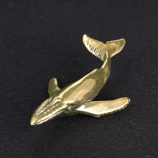 Solid Brass Whale Figurines Vintage Sea Animal Small Statue Desktop Peaceful Pleasures Health and Wellness