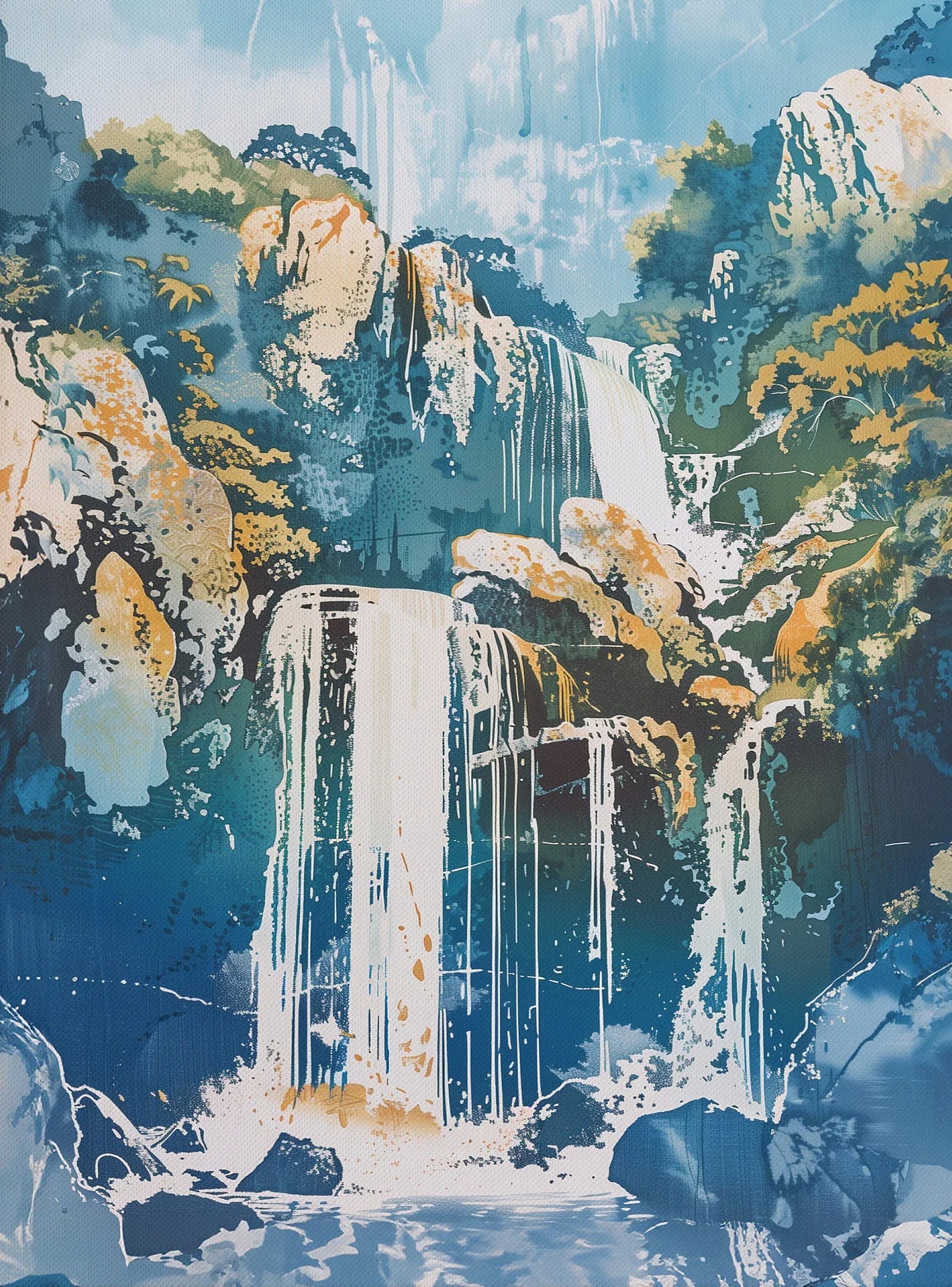 Hokusai Ukiyo-e Japanese Waterfall Canvas Wall Art | Vintage