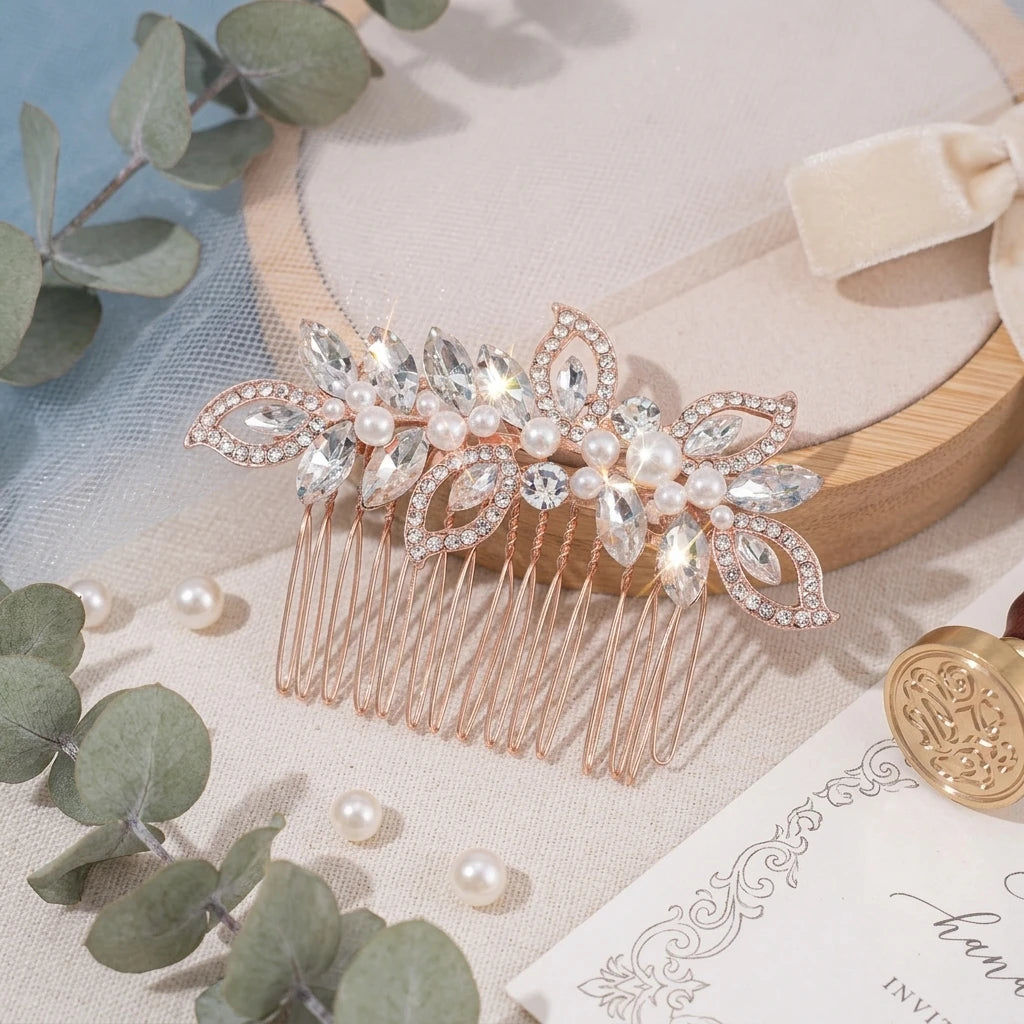 Bridal Rhinestone Pearl Hair Clip Alloy Comb Shaped Accessory With Crystal And Pearl Decoration For Wedding Dress Peaceful Pleasures Health and Wellness