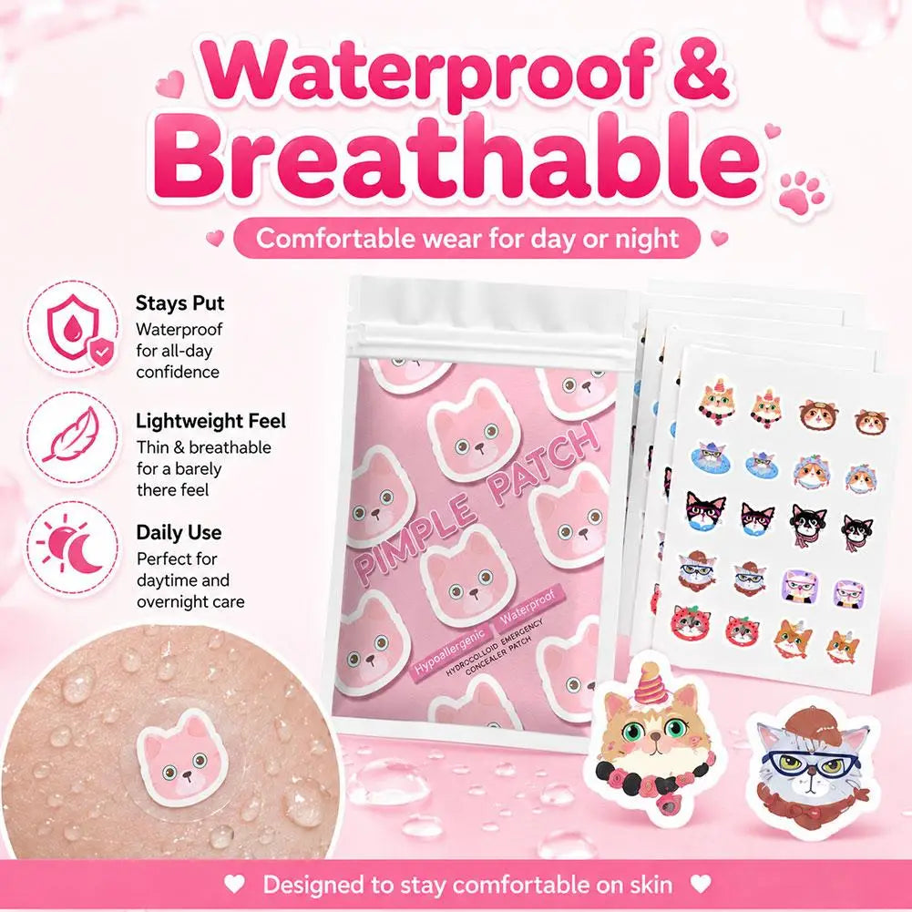 100pcs Cute Cat Pimple Patches Cartoon Acne Spot Covering Stickers Waterproof Breathable Skincare Stickers Invisible Makeup Tool Peaceful Pleasures Health and Wellness
