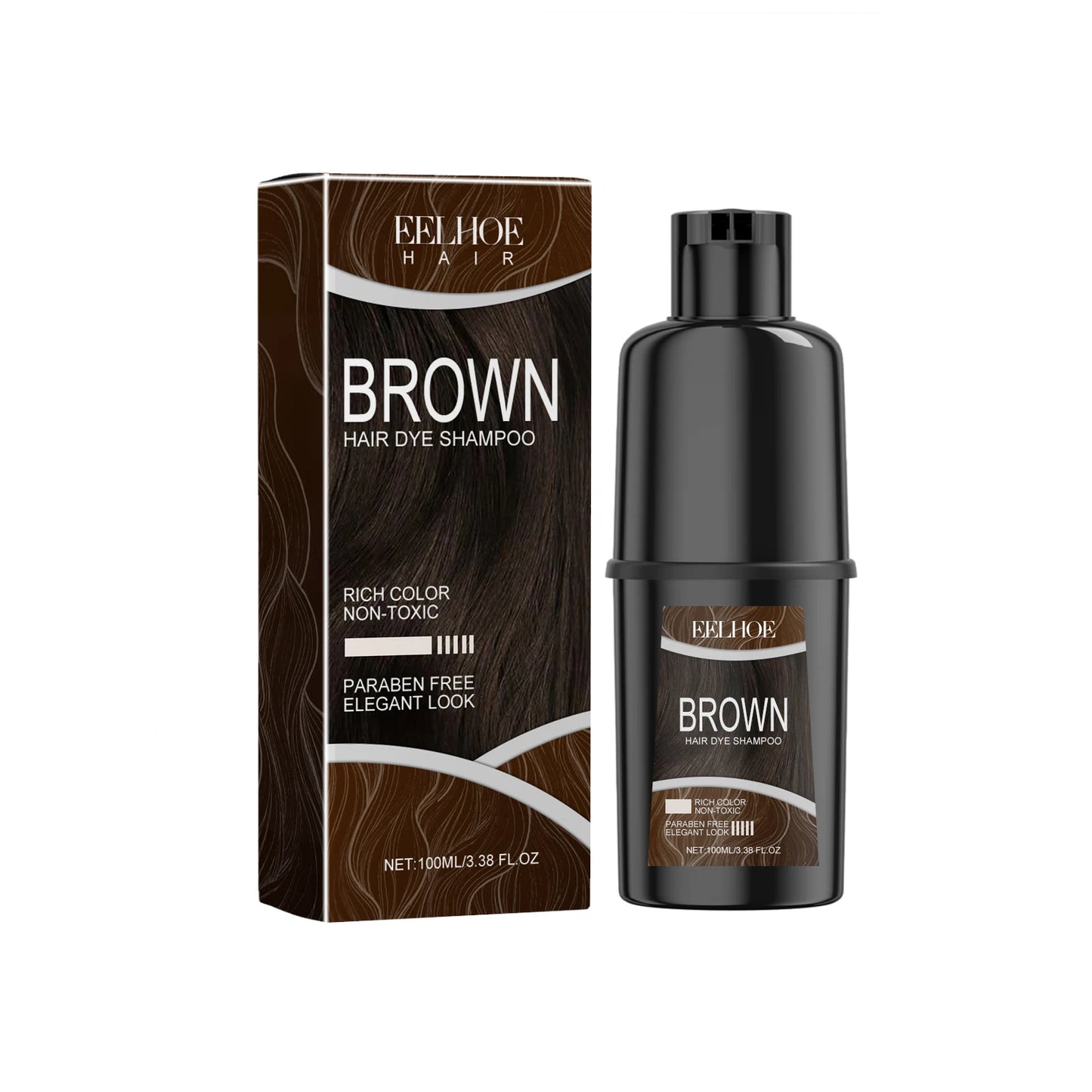 EELHOE Natural Hair Dye Shampoo | Gray & White Coverage, Herbal Formula, 100ml Peaceful Pleasures Health and Wellness Brown
