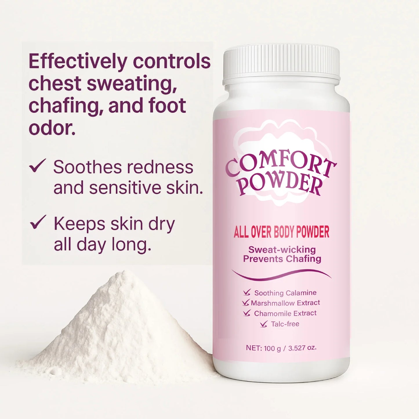 Comfort Powder All Over Body Powder - Sweat Wicking, Chafing Prevention, Odor Resistant, Talc-Free Dry Comfort for Women & Men Peaceful Pleasures Health and Wellness