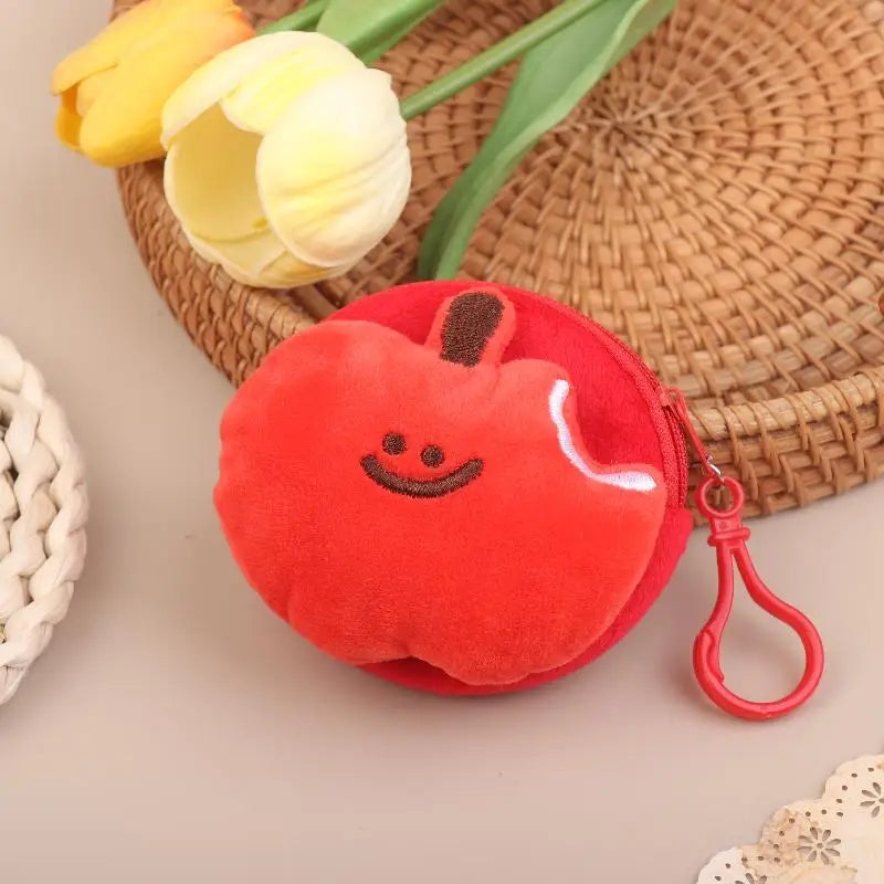 Fruit Plush Coin Purse Mini Zipper Pouch with Keychain