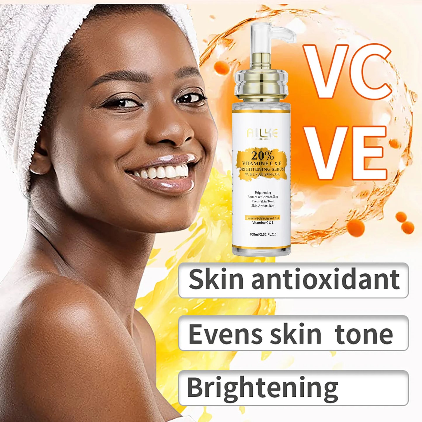 AILKE Vitamin C & E Brightening Serum – Dark Spot Corrector 100ml