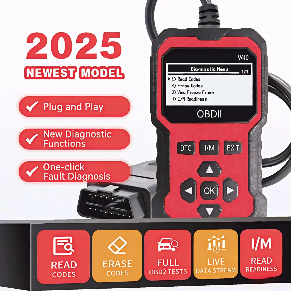 Obd2 Scanner Code Reader Car Diagnostic Tool Engine Fault Code Reader, Used to Clear Cel, with Real-Time Data/Freeze Frame/I/M Readiness, Suitable for All Obdii Protocol Cars Peaceful Pleasures Health and Wellness Red