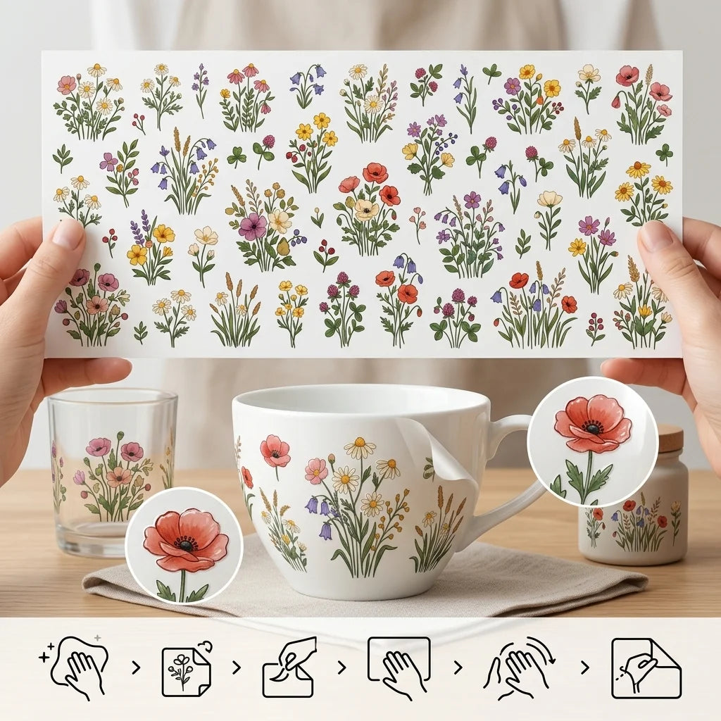 Watercolor Wildflower UV DTF Transfer Stickers – Waterproof Decals