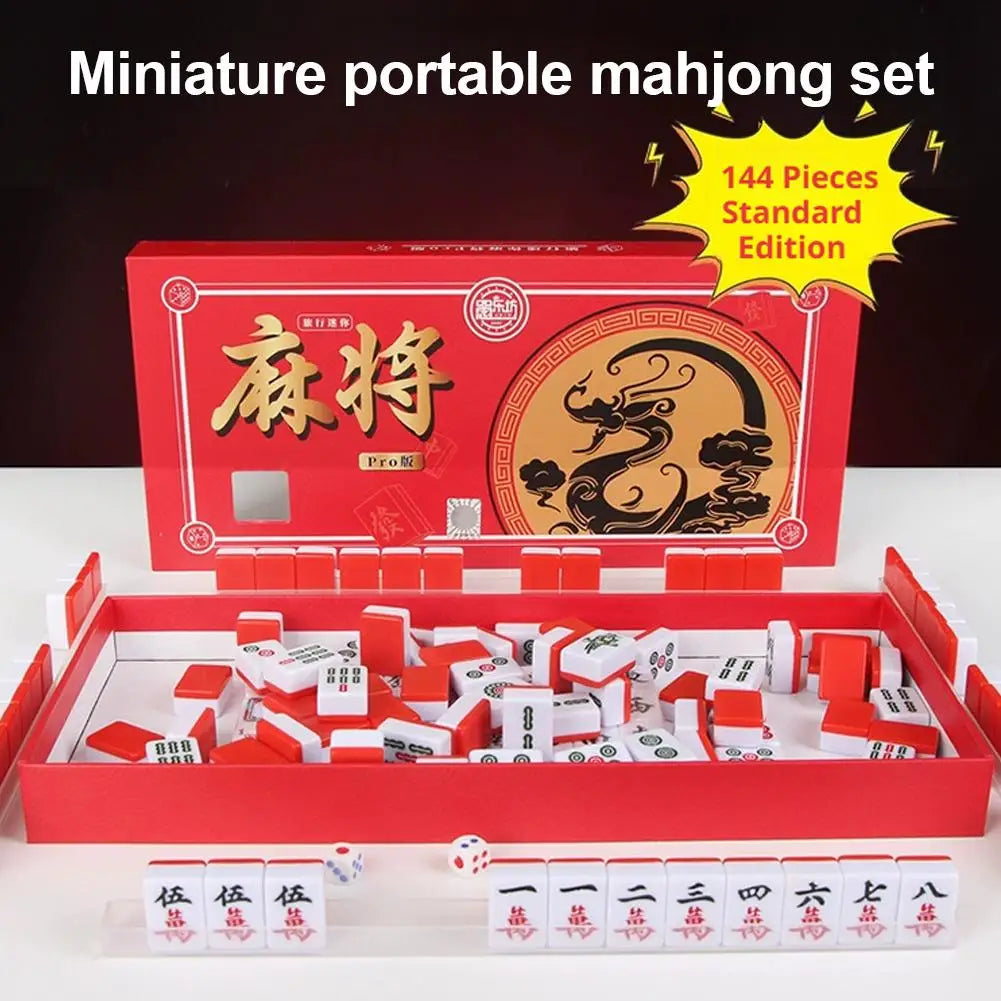Mini Portable Chinese Mahjong Game Tiles Compact Board Family Outdoor