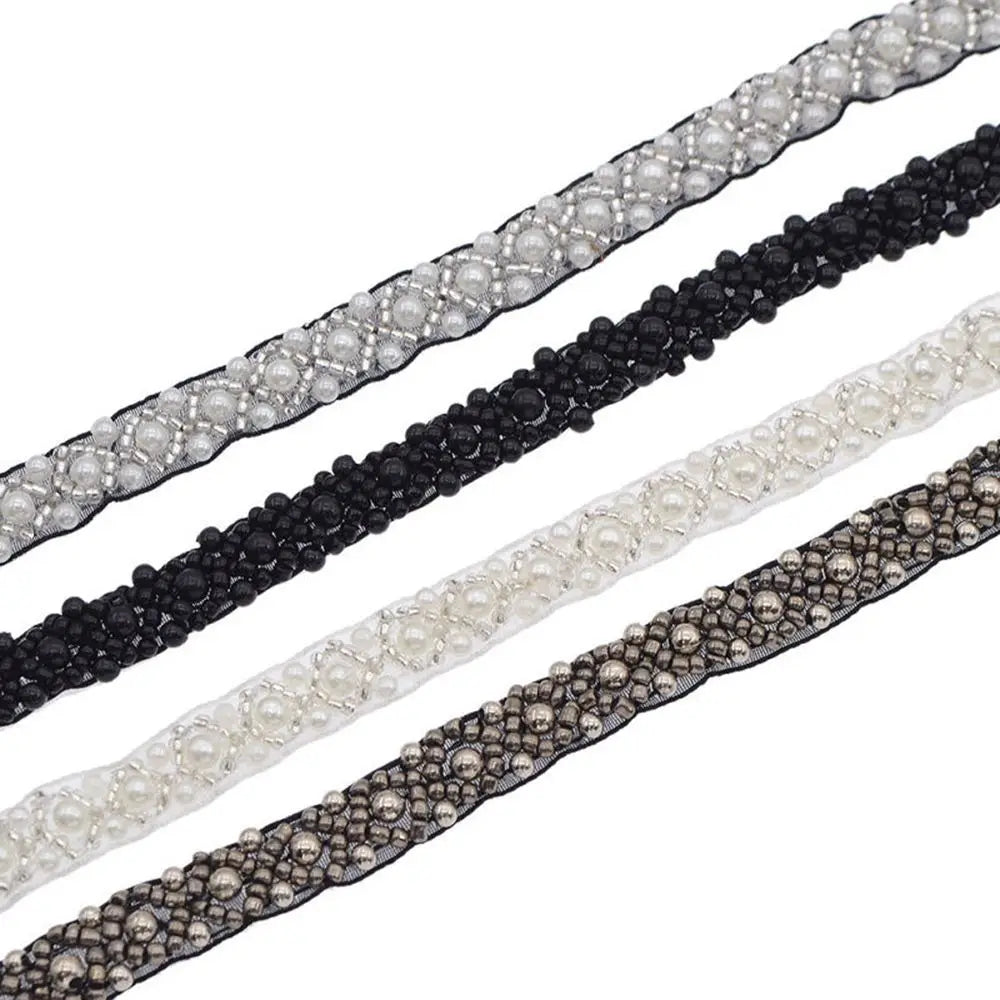Beaded Pearl Lace Trim Ribbon for Bridal Wedding Dress Sewing