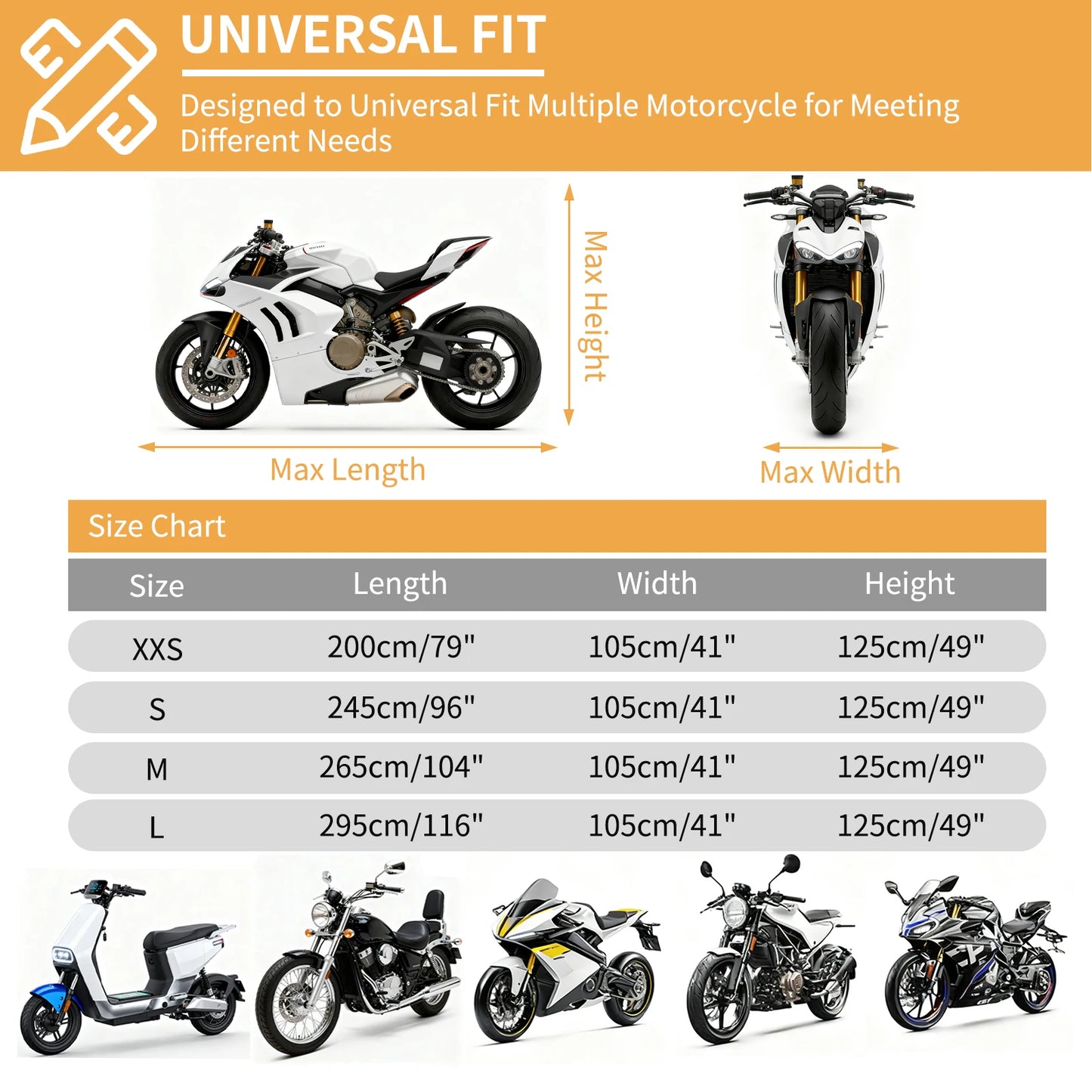 Motorcycle Cover Waterproof All Season Dustproof UV Protective Outdoor Indoor Scooter 190T Wear-resistant Fabric Motorbike Cover Peaceful Pleasures Health and Wellness