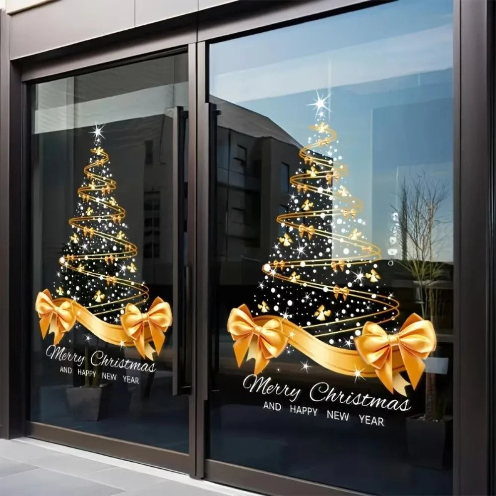 Golden Christmas Tree Window Clings – Reusable Xmas Stickers
