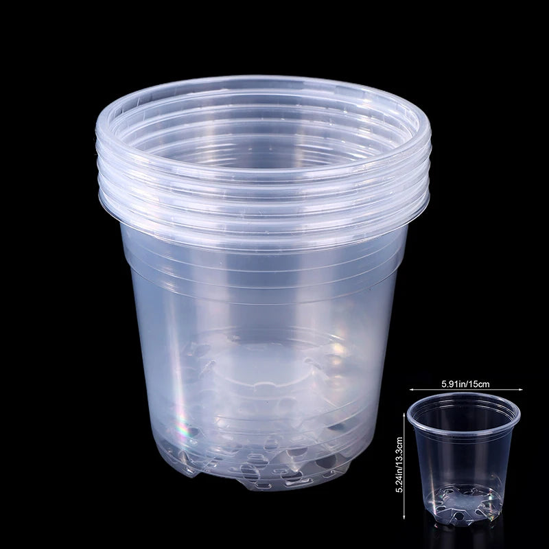 5 Pieces 6 Sizes 3/3.5/4/5/6/7 Inches Greenhouse Transparent Plastic Flowerpot Drainage Hole Pot Breathable Nursery Flower Pot Peaceful Pleasures Health and Wellness E-6Inches