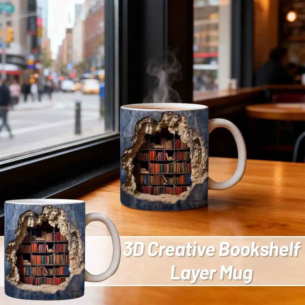 3D Bookshelf Mug Coffee Cup With Creative Design Peaceful Pleasures Health and Wellness