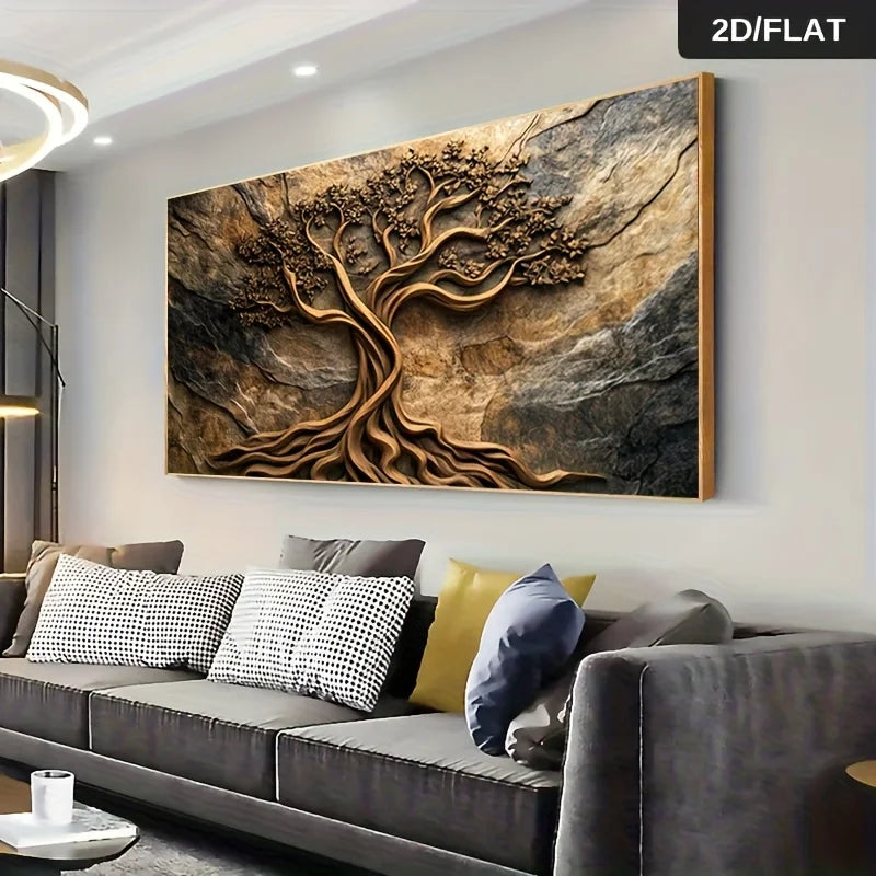 2D Flat, 1pc Frameless Tree of Life Wall Art Abstract Canvas Painting Modern Living Room & Bedroom Decor, No Frame Artwork Decor Peaceful Pleasures Health and Wellness